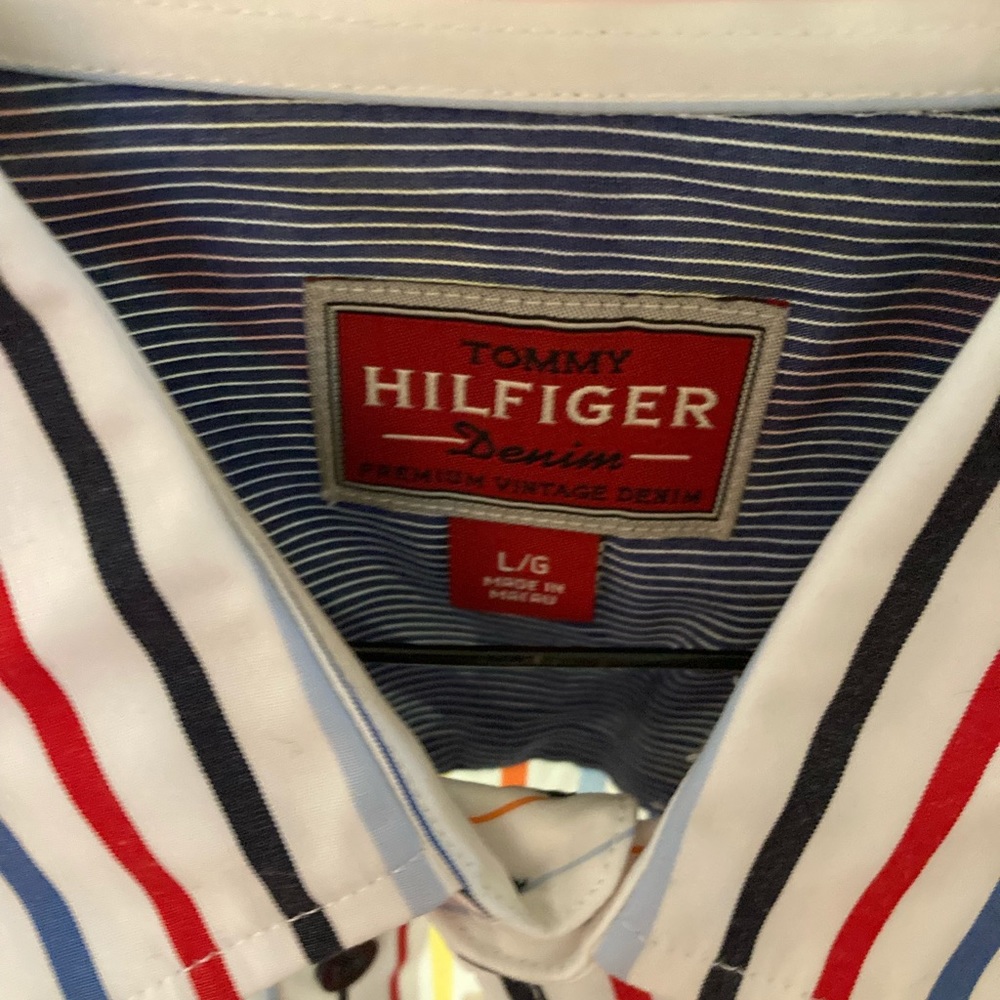 EC Hilfiger Multicolor Striped Shirt Size Large - Picture 4 of 8